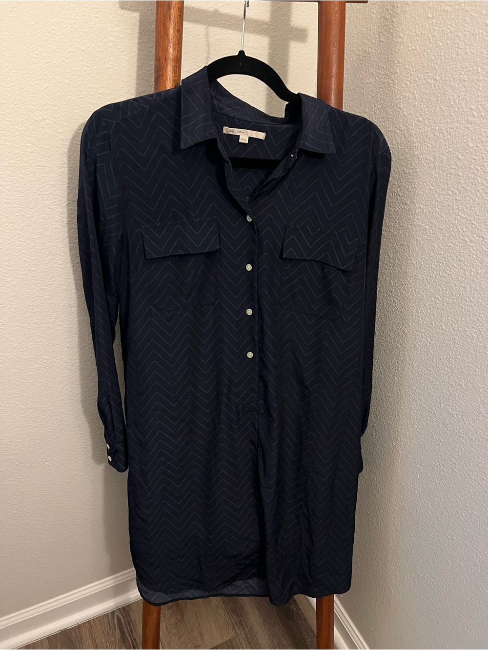 Gap Navy Chevron Button-Up Shirt Dress